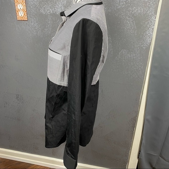 Per Se by Carlisle black white color block button up collared dress shirt career - Picture 6 of 12